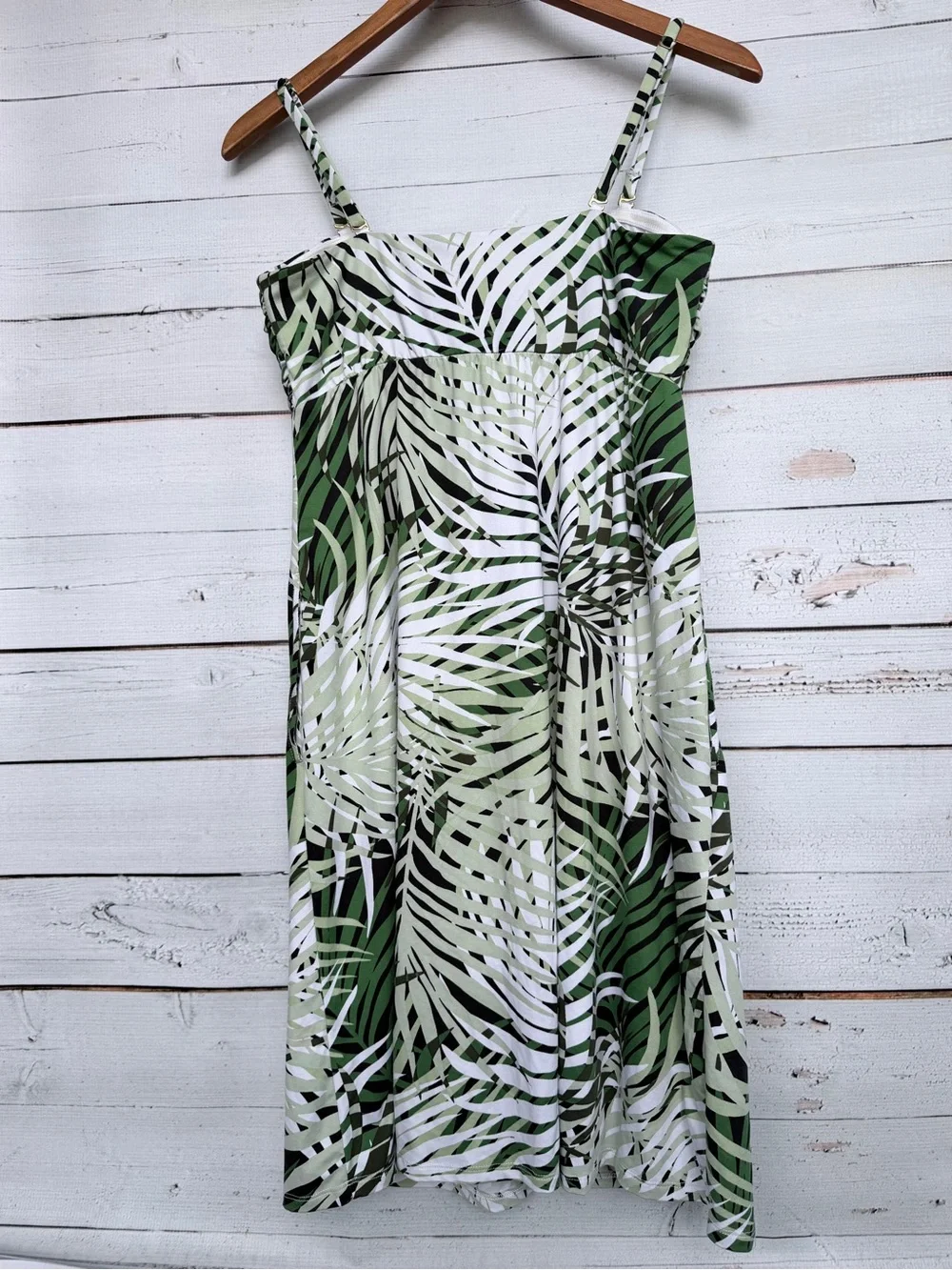 Soma Tropical Palm Leaf Twist-Front Bra Dress Green White - Medium